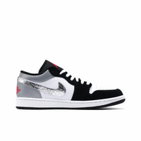 Custom Air Jordan 1 Black Grey Silver Snake Scales Swoosh Low