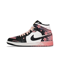 Custom Air Jordan 1 Black Pink Cherry Blossoms