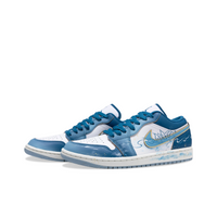 Custom Air Jordan 1 Blue Blooming Lotus Painting Low