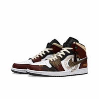 Custom Air Jordan 1 Dark Red Black Gold Snake Theme