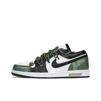 Custom Air Jordan 1 Green Black Light Grey Pattern Low