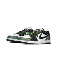 Custom Air Jordan 1 Green Black Light Grey Pattern Low