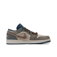 Custom Air Jordan 1 Grey Khaki With Cotton Linen Low