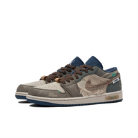 Custom Air Jordan 1 Grey Khaki With Cotton Linen Low