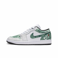 Custom Air Jordan 1 White Light And Dark Green Snake Scales Low