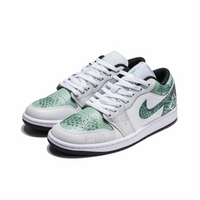 Custom Air Jordan 1 Light Grey Light And Dark Green Snake Scales