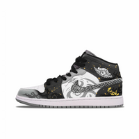 Custom Air Jordan 1 Black Grey Snake Theme Gold Ink Splash