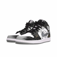 Custom Air Jordan 1 Black Grey Snake Theme Gold Ink Splash