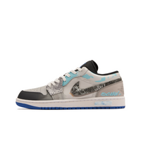 Custom Air Jordan 1 Grey Black Milky Brown Blue Graffiti