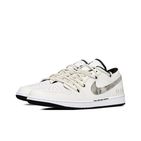 Custom Air Jordan 1 White Grey Graffiti Swoosh Low