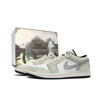 Custom Air Jordan 1 Green Grey Snake Scales Low