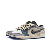 Custom Air Jordan 1 Blue Grey Cotton Linen Low
