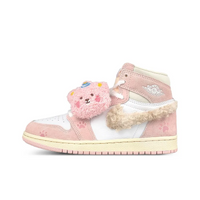 Custom Air Jordan 1 Pink Plush Bear With Paw Prints