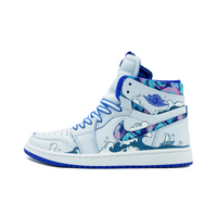 Custom Air Jordan 1 Blue White Ocean Waves Colorful Swoosh