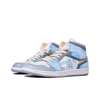 Custom Air Jordan 1 Blue Grey Fonts Mid