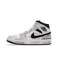 Custom Air Jordan 1 Grey White Graffiti Beige Mid