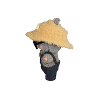 Custom Labubu Beige Plush Hat Gray Sweater Dark Blue Overalls