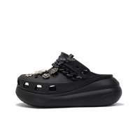 Custom Crocs Black Shoes With Flower Diamond Decoration