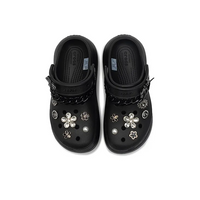 Custom Crocs Black Shoes With Flower Diamond Decoration