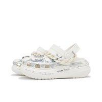 Custom Crocs White Gray Hand Drawn Flowers