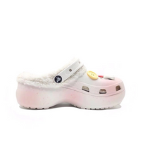 Custom Crocs White Pink Plush With Cartoon Decorations