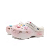 Custom Crocs White Pink Plush With Cartoon Decorations