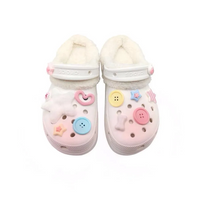Custom Crocs White Pink Plush With Cartoon Decorations