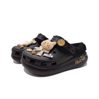 Custom Crocs Black Plush With Khaki Cat Cartoon Decoration