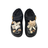 Custom Crocs Black Plush With Khaki Cat Cartoon Decoration