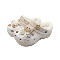 Custom Crocs White Plush With Milky Brown Cartoon Cat Decoration