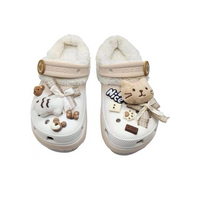 Custom Crocs White Plush With Milky Brown Cartoon Cat Decoration
