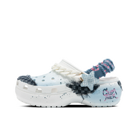 Custom Crocs White Light Blue With Denim And Black Checked Fabric