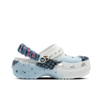 Custom Crocs White Light Blue With Denim And Black Checked Fabric