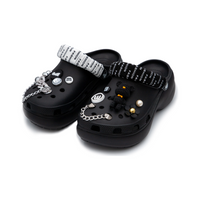 Custom Crocs Black Shoes Shoelaces Wrapped With Black White Decorations