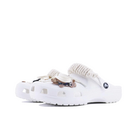 Custom Crocs White Brown Puppy Buttons With Off White Shoelaces
