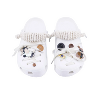 Custom Crocs White Brown Puppy Buttons With Off White Shoelaces