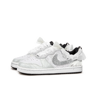 Custom Air Jordan 1 White Sliver Diamonds Lace Wedding Shoes