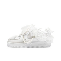Custom Air Force 1 Grey White Lace Pearls Wedding Shoes