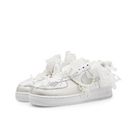 Custom Air Force 1 Grey White Lace Pearls Wedding Shoes