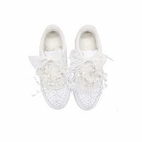 Custom Court White Sequined Crystal Flowers Lace Wedding Shoes