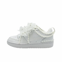 Custom Air Jordan 1 White Pearls Lace Wedding Shoes