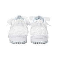 Custom Dunk White Lace Bow Wedding Shoes