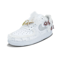 Custom Air Force 1 Grey White Khaki Lace Material Flowers Wedding Shoes