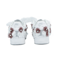 Custom Air Force 1 Grey White Khaki Lace Material Flowers Wedding Shoes