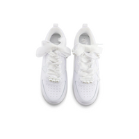 Custom Air Jordan 1 White Lace Pearls Bow Wedding Shoes