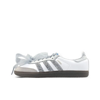 White Sliver Grey Diamonds Wedding Shoes - Adidas Samba Custom