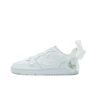 Custom Air Jordan 1 White Flower Butterfly Lace Pearls Wedding Shoes