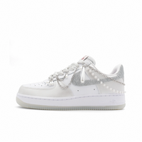 Custom Air Force 1 Light Beige Sliver-Grey Pearls Wedding Shoes