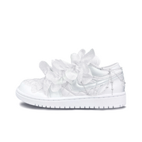 Custom Air Jordan 1 White Sliver Flowers Lace Metal Chain Wedding Shoes