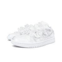 Custom Air Jordan 1 White Sliver Flowers Lace Metal Chain Wedding Shoes